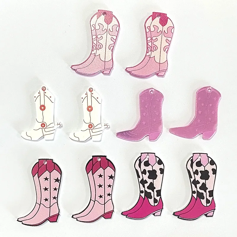 10Pcs Vinatge Western Cowboy Boots Acrylic Charms Y2k Earring Necklace Pendant Accessory Diy Cool Jewelry Make