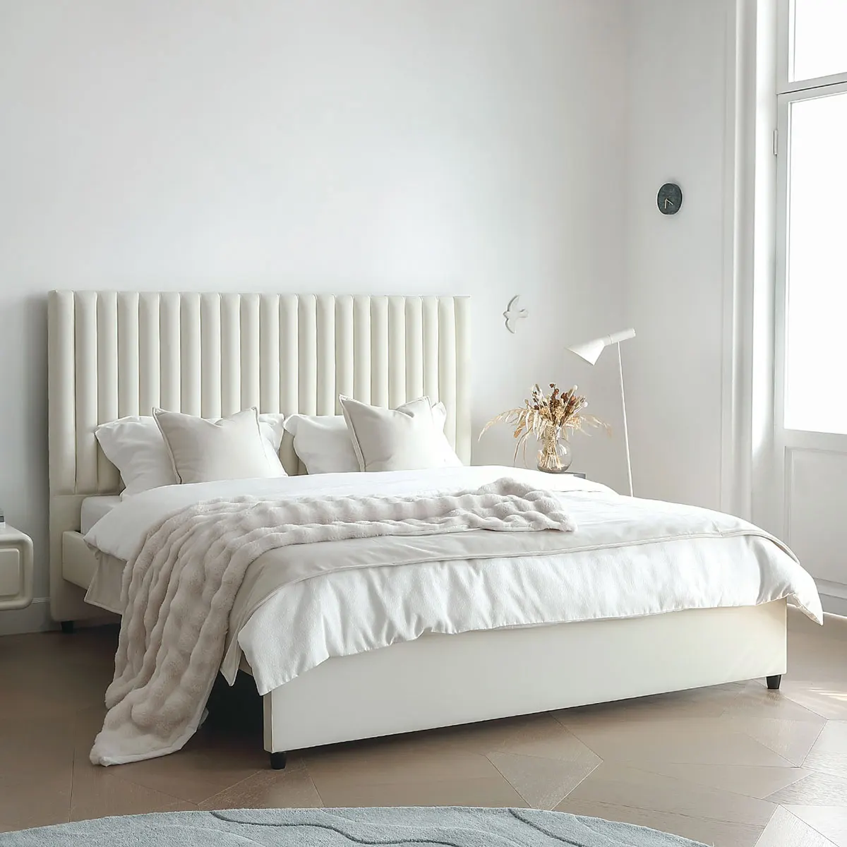 

French Light Luxury Bed Cream Style Retro High Back Leather Art Bed Modern Simple Double Master Bedroom king Bed