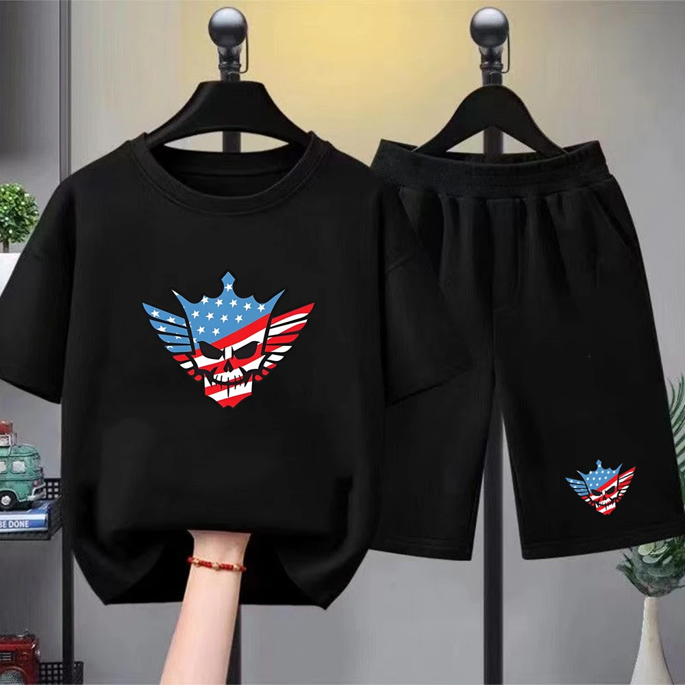 Kid Summer Set Cody Rhodes Wrestling Match Black Short Sleeve Children's T-shirt Set Sports Fashion Boys Girls Tops+Shorts