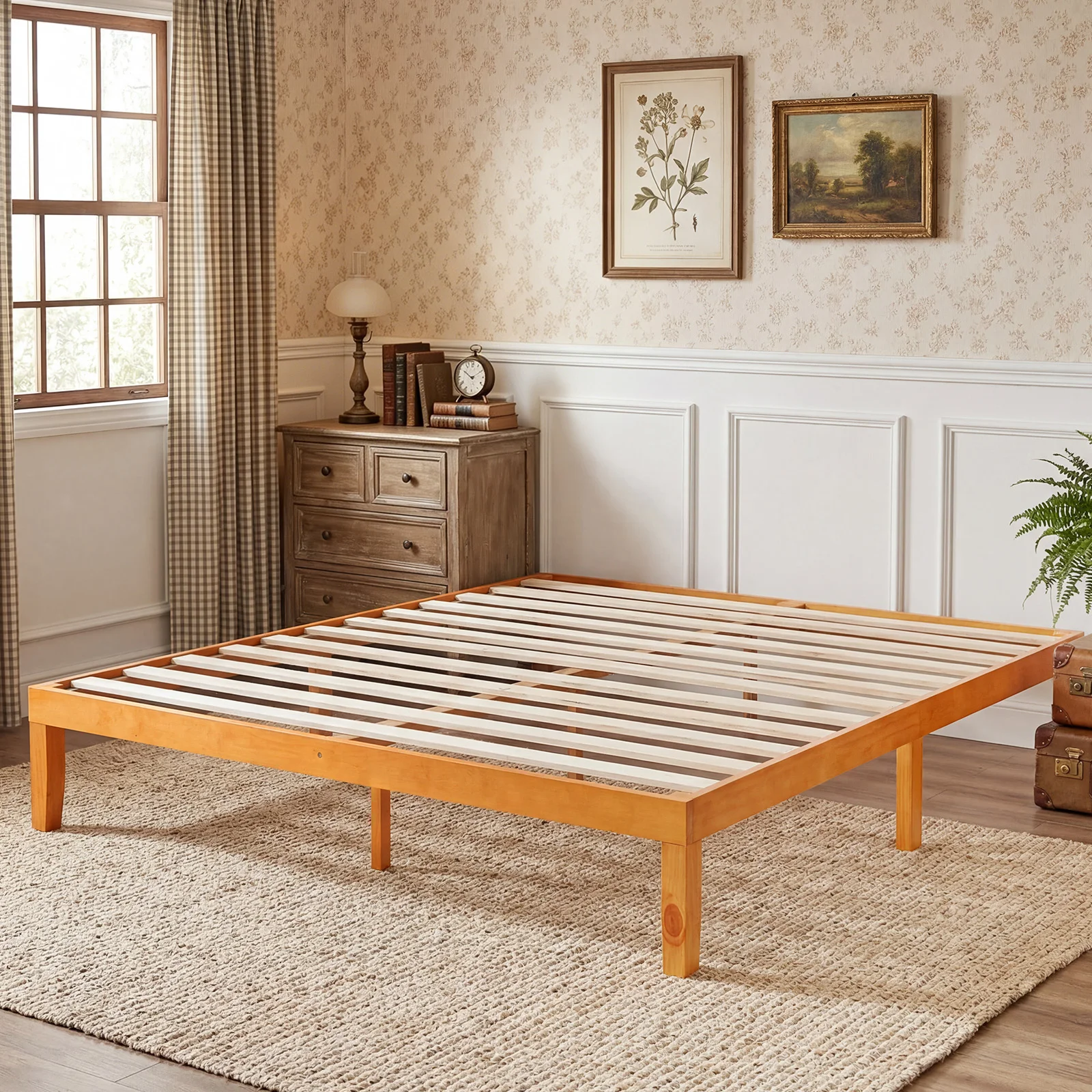 JHK 14IN Solid Wood Bed Frame with Sturdy Wood Slat Support 800 LBS Capacity No Box Spring Needed Easy Assembly Eco-Friendly For Living Room