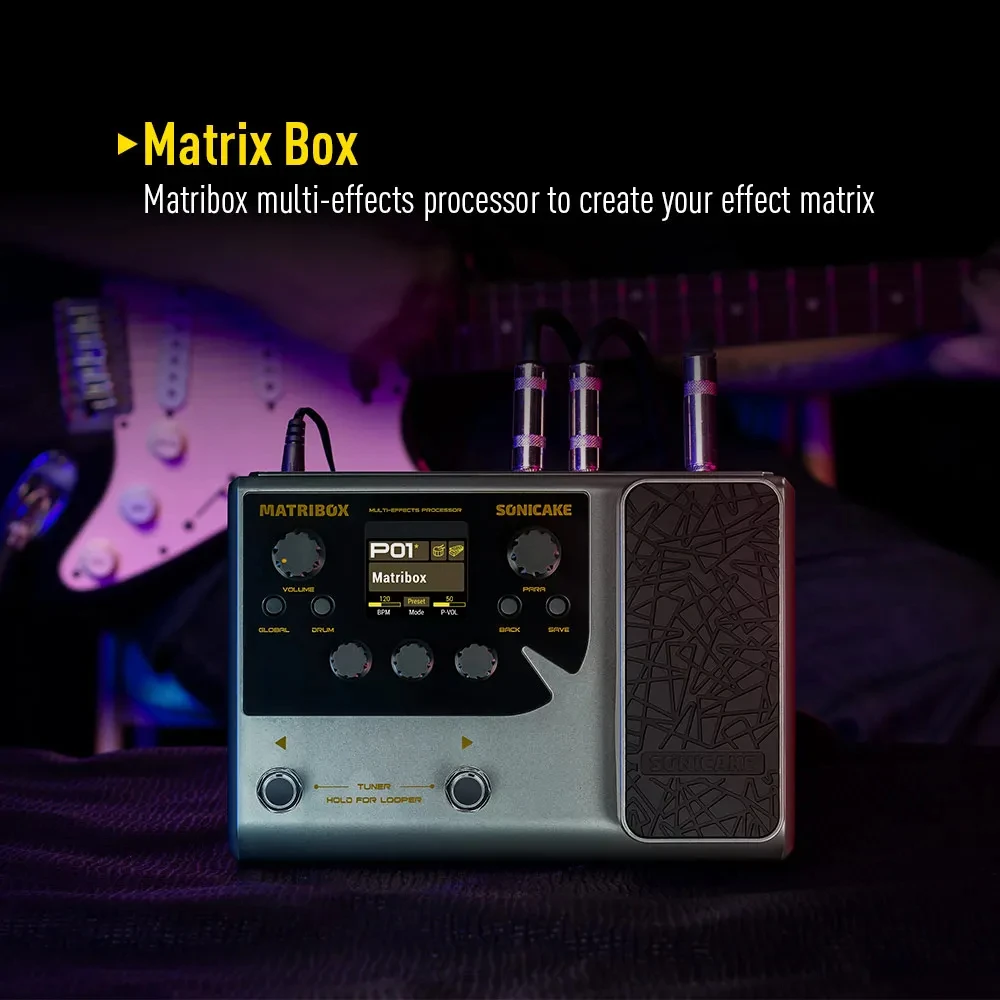 Matribox Plug Guitar Bass Amp Multi Effects Processor with Expression pedal Looper Stereo USB Audio Pedal QME-50 Instruments