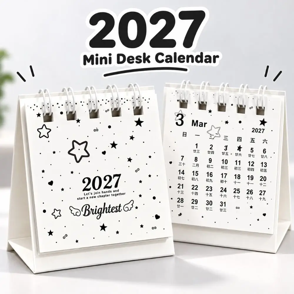 Cute Polka Dots 2027 Desk Calendar Star Pattern Portable Mini Desktop Calendar Tabletop Calendar Desktop Display