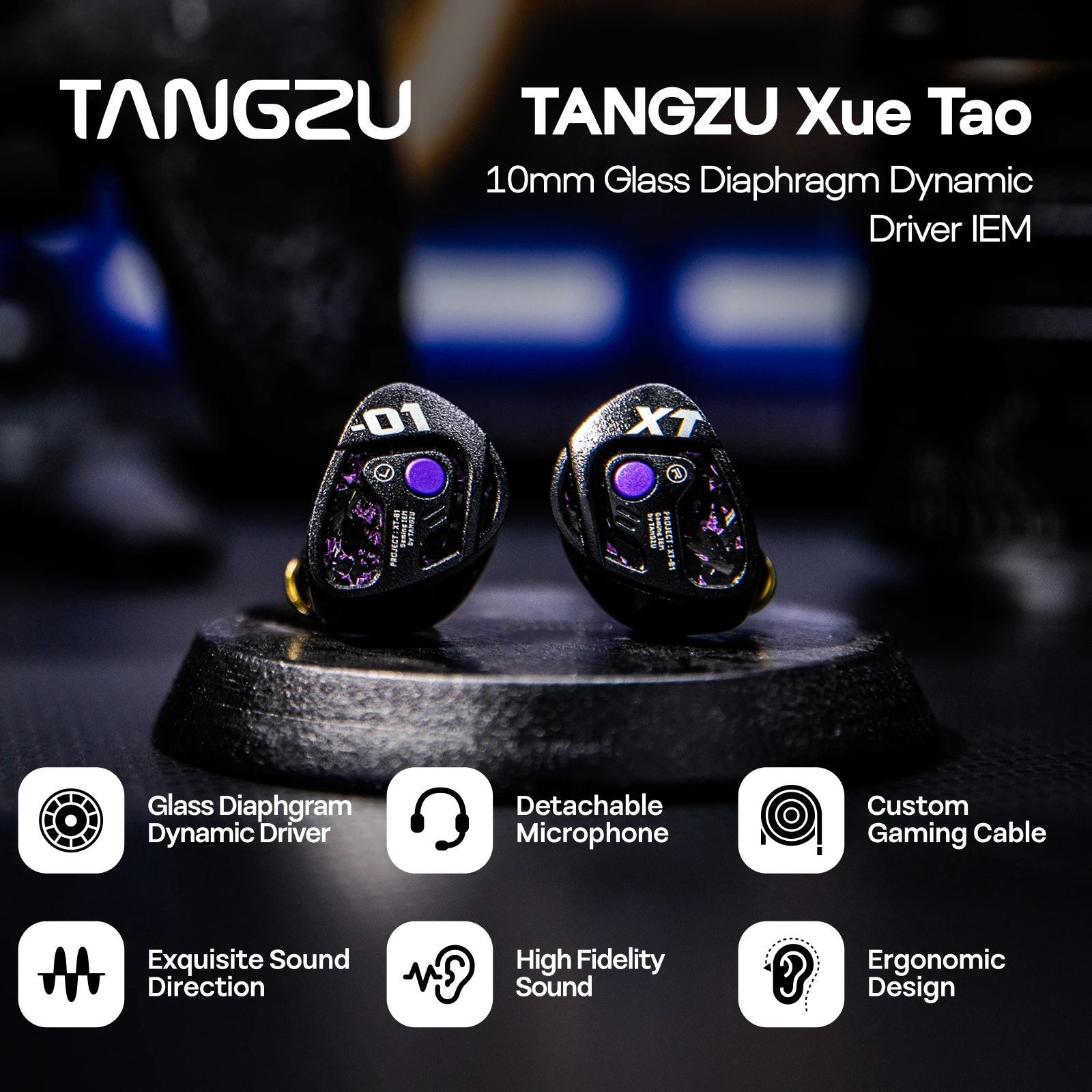 Przedsprzedaż TANGZU Xue Tao 10mm Dynamiczny Przetwornik z Membraną Szklaną Słuchawki Douszne Gamingowe IEM HiFi Przewodowe z Odłączanym Mikrofonem — zdjęcie produktu 3