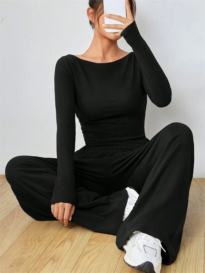 New Women's Home Clothes Sleepwear Loose Wide Leg Pants Two Piece Set Soft and Comfortable Sports and Leisure Fashion Set Hot image 3