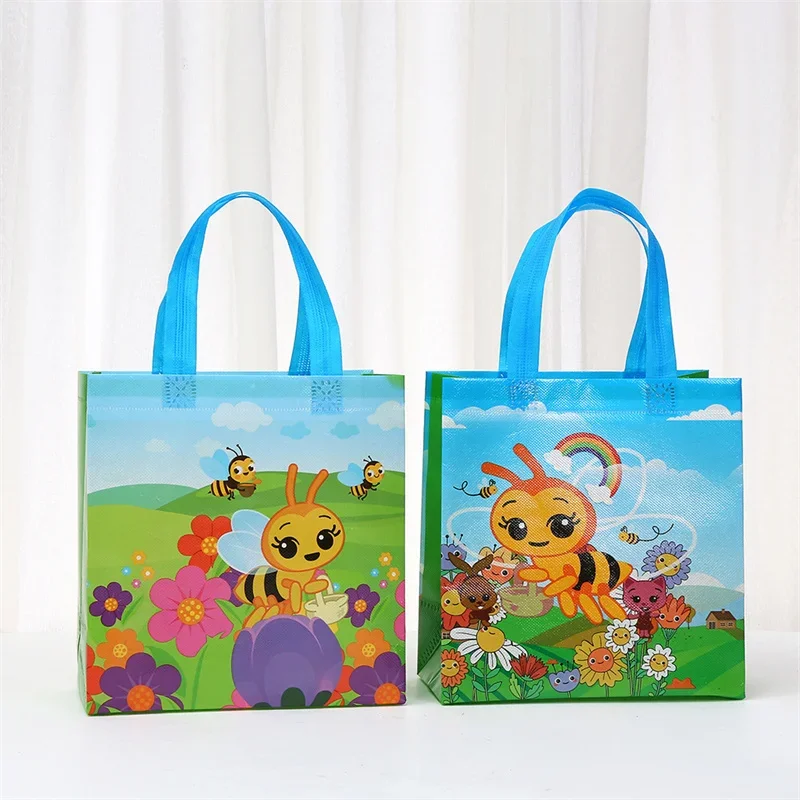 12/30 Stück Cartoon Little Bee Vliesstoff-Geschenktüte für Kinder, Stoffverpackung, Handtasche, wasserdichte Aufbewahrung, wiederverwendbare Tasche, Party