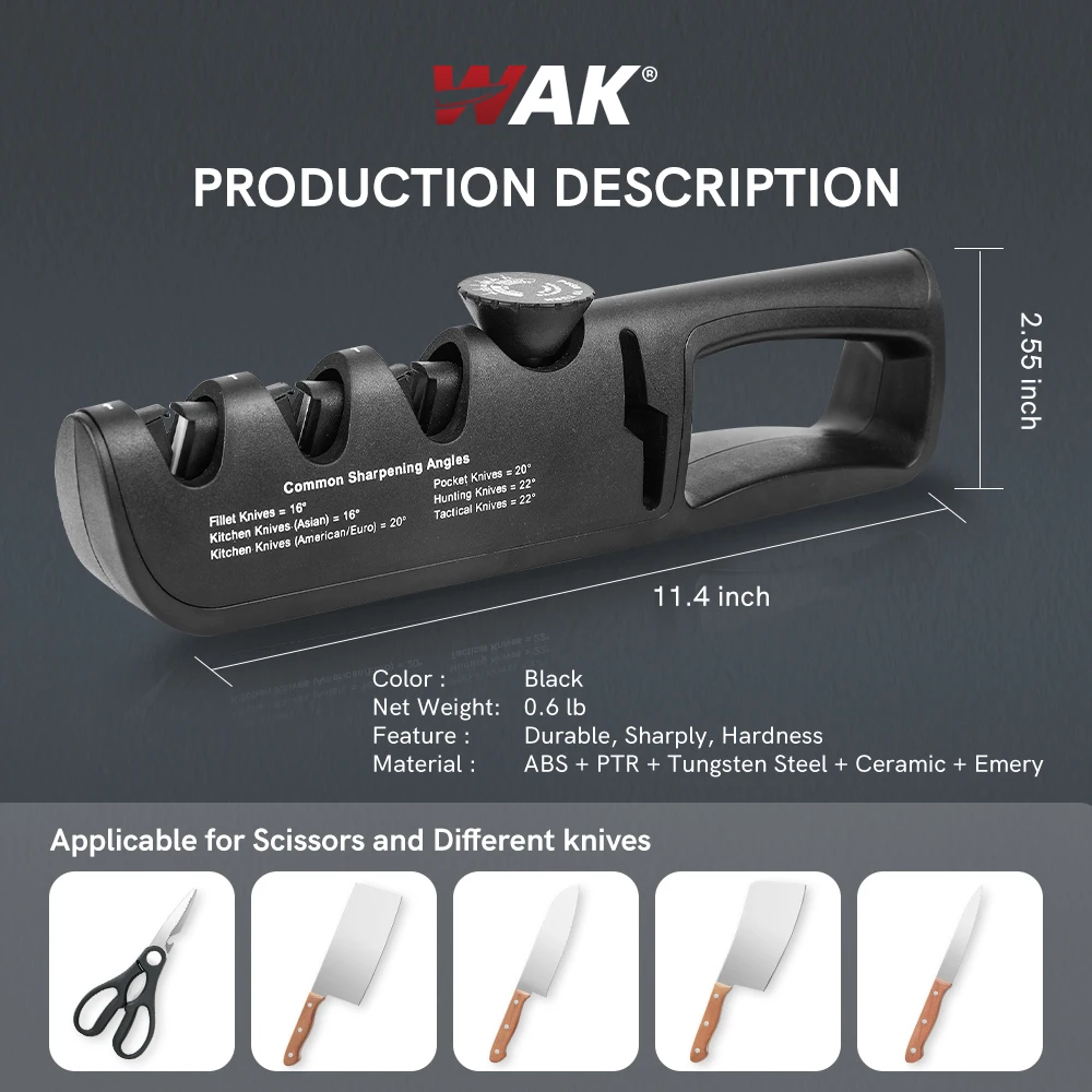 WAK Knife Sharpener 5 in 1 Professional Kitchen Scissors Sharpening Tool Adjust Angle Kitchen Grinding Machine