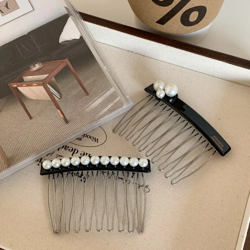 

New Korean Vintage Black Elegant Pearl Side Insert Inverted Hair Comb Non Slip Updo Hair Accessories for Women Girls Daily Wear