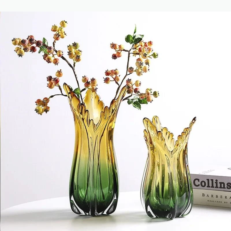 Gradient Green Glass Vase Hydroponics Plant Pot Table Decoration Flowers Arrangement Artificial Flower Vase Room Aesthetic Decor