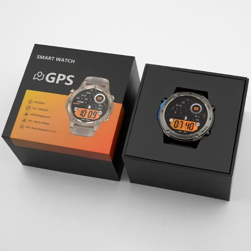 2025 DM56 BT Calling Smart Watches 1.43inch AMOLED 500mAh Battery 5ATM Waterproof GPS Sports Fitness Tracking Smartwatch