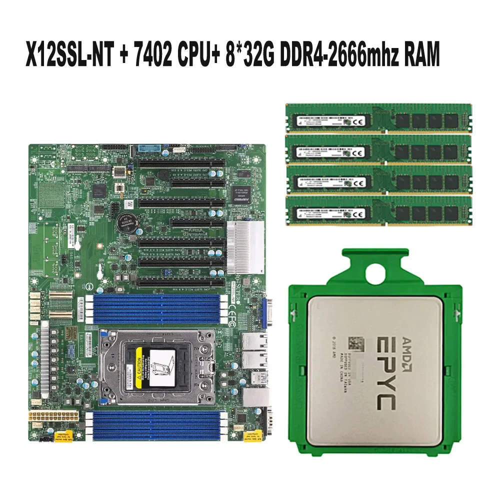 

H12SSL-NT For Supermicro Motherboard Socket SP3 +1* EPYC 7402 24C/48T 180W CPU Processor +4* 32GB =128GB DDR4-2666mhz RAM Memory