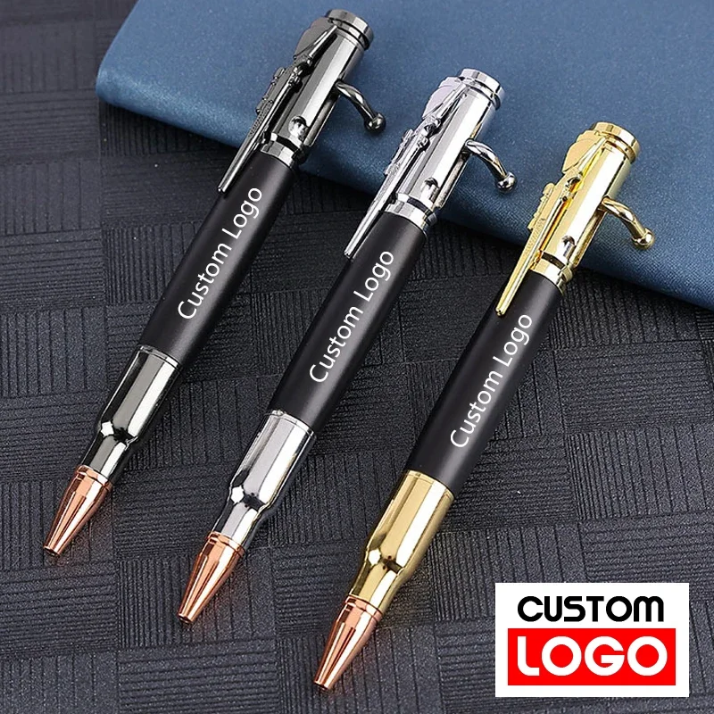 Bolt Action Pen LOGO personalizzato penna tascabile a sfera penna aziendale retrattile firma School Office Home Lettering nome inciso