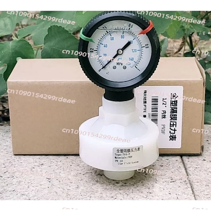 White PVDF material plastic diaphragm pressure gauge, stainless steel/all plastic dial