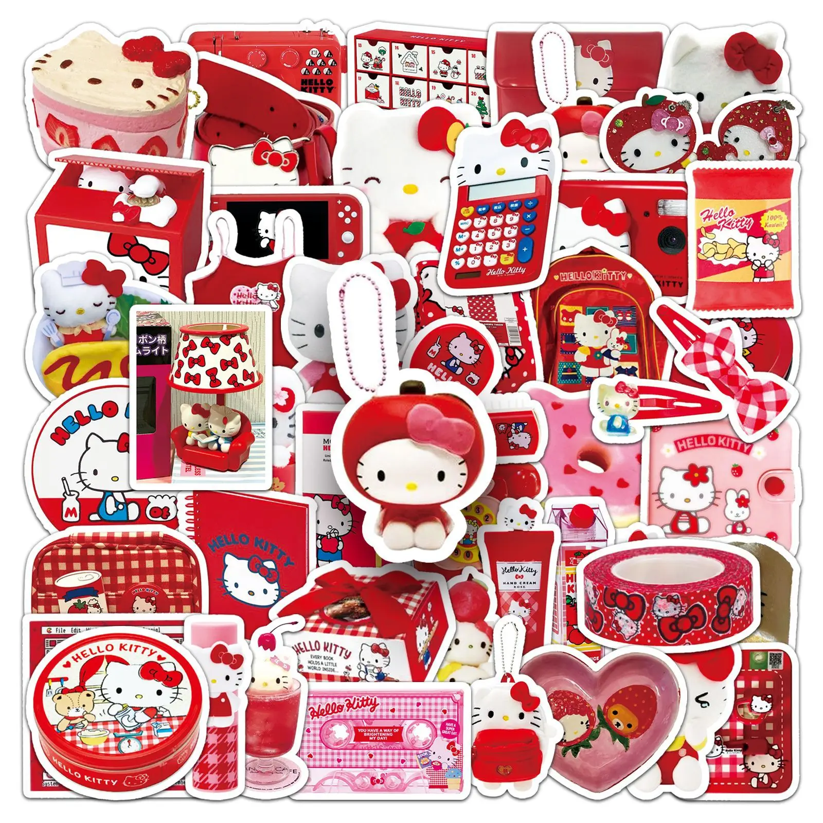10/30/50PCS Rosso INS Adesivi Hello Kitty Graffiti Cartoon Decorazione FAI DA TE Ragazza Regalo Decalcomanie Frigo Bagagli Laptop Chitarra Auto bici