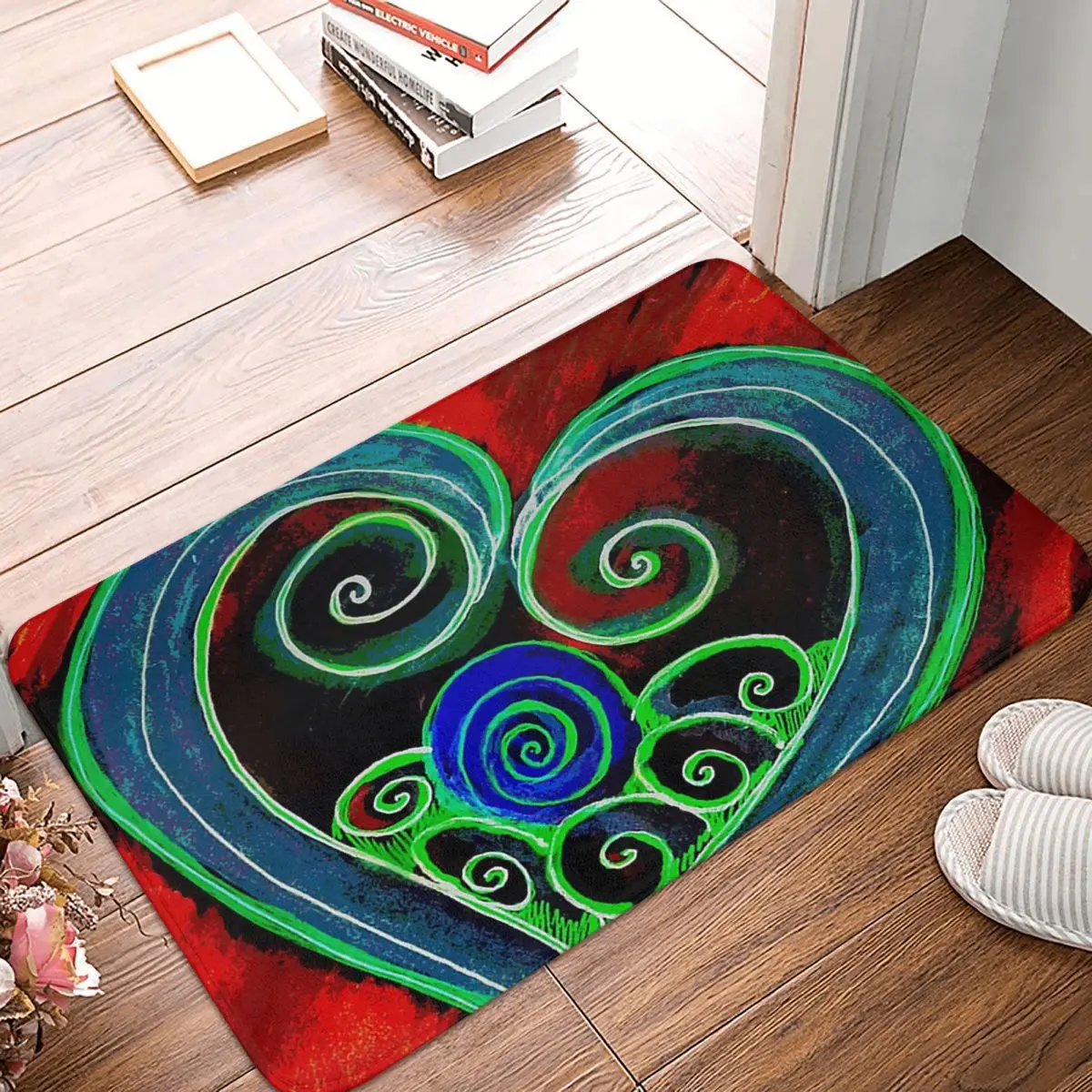 Red And Green Heart Design Non-slip Doormat Floor Mat Water oil proof Carpet Rug for Kitchen Entrance Home Bedroom Footpad Mats