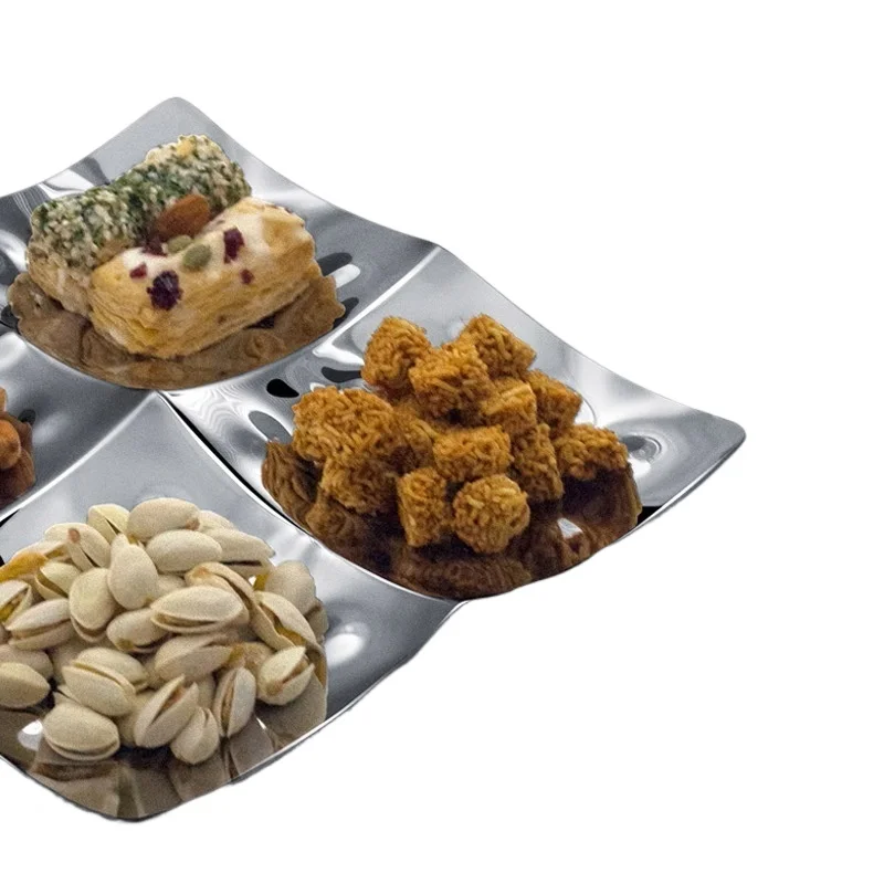 Piatto da frutta europeo per tavolo da pranzo, piatto da snack di lusso leggero e creativo, vassoio con griglia di frutta secca e caramelle