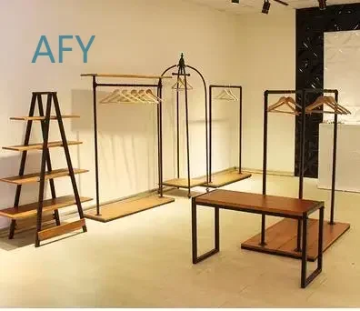 for Creativity Vintage Solid Wood Clothing Hanger Display Rack Floor Standing Wardrobe Organizer for Women's Clothing Store