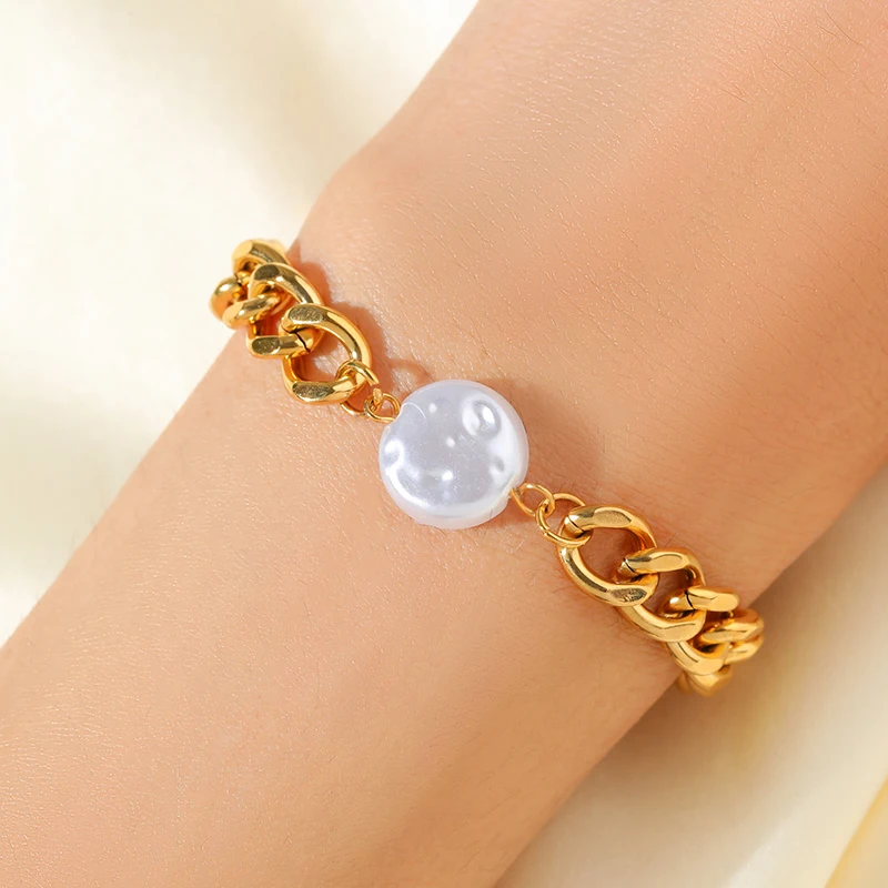 EILIECK 316L Edelstahl Statement Flache Perlenkette Armband für Damen Charm Goldfarbene Kette Schmuck Bijoux Schmuckset – Detail 13