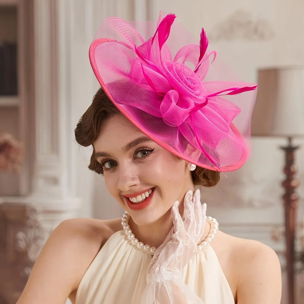 Fascinators Hats For Women Tea Party Hats 1950s Kentucky Derby Hats Feather Hair Clip For Bride Wedding Party Birdcage Veil Head