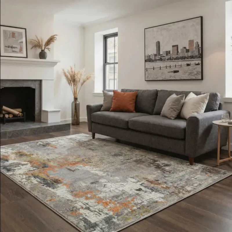 VIKAMA Abstract Blue Grey Area Rug Non Slip Washable Distressed Modern Carpet Living Room Bedroom Indoor Floor Decor Mat