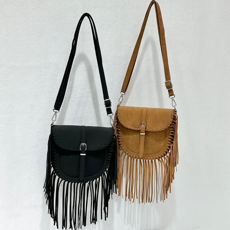 

Autumn Bohemian Style Faux Suede Tassel Single-shoulder Bag Women's Retro Ethnic Style Crossbody Bag Hippie Gypsy Phone Bag