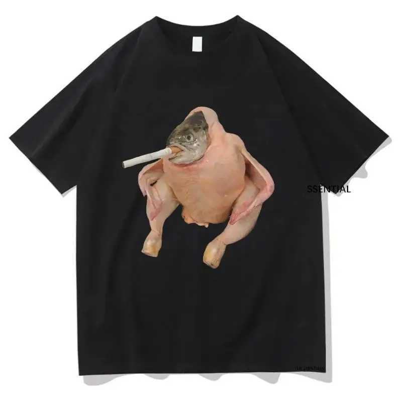 

Funny Surrealism T-Shirt Men's Women's Absurdist Art Chicken Fish Smoking Graphic Tee Weird Core Aesthetic Oddity Gift