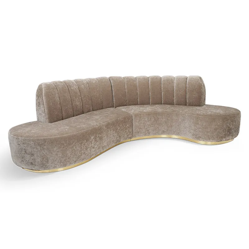 *Luxury Living Room Sofa Showcasing Stainless Steel Legs and Glossy Golden Metal, Modern Round Curve Lounge for Villa Decoration