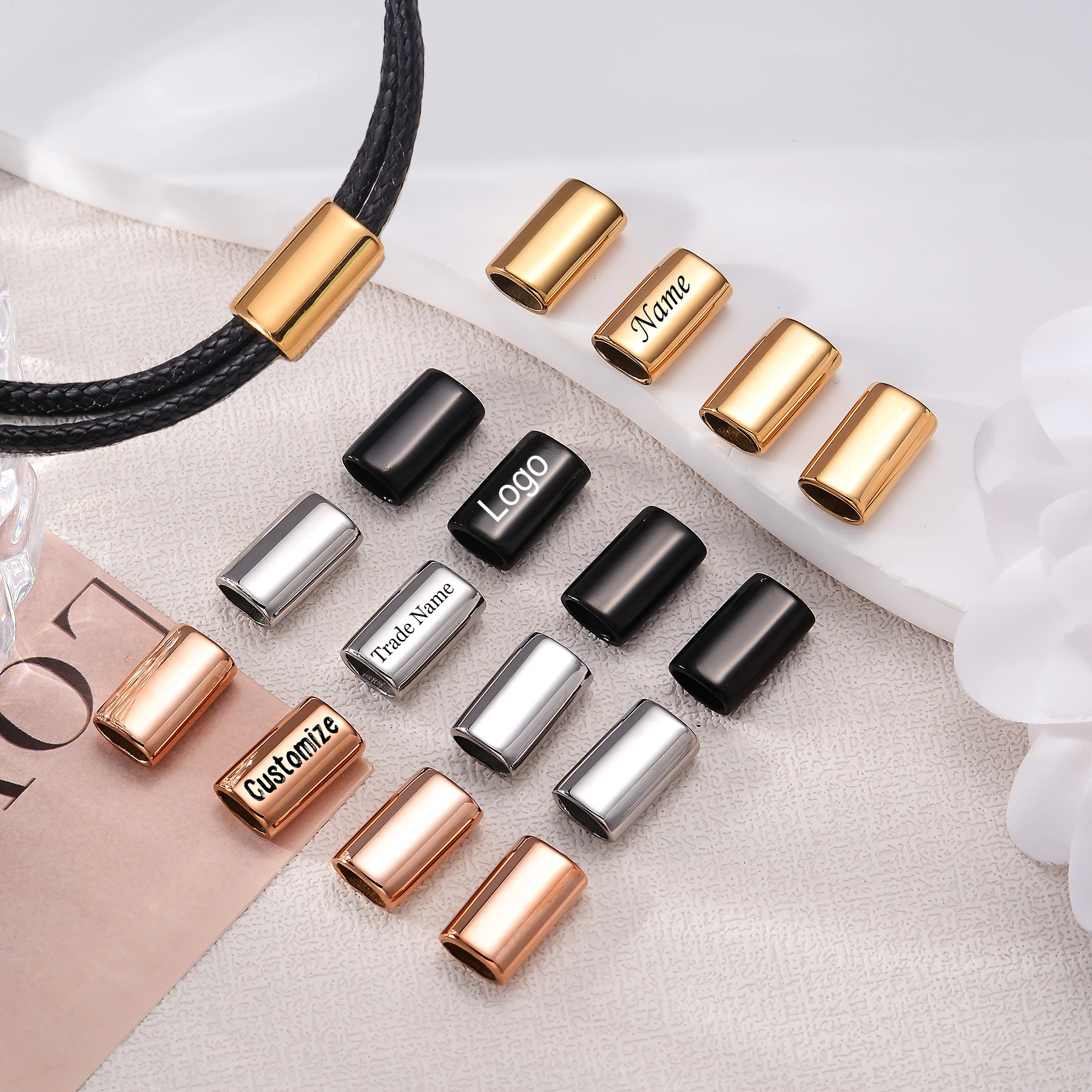 

5Pcs Customize Logo Trade Name Stainless Steel Beads DIY Bracelet Clasps Components Jewelry Making Accessories Wholesale