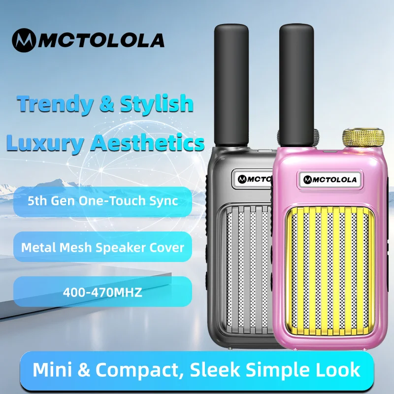 MOTOLOLA Mini Walkie Talkie Portable Two Way Radio UHF 400-470MHz 5th Gen One-Touch Sync Metal Mesh Speaker Cover Handheld Trans