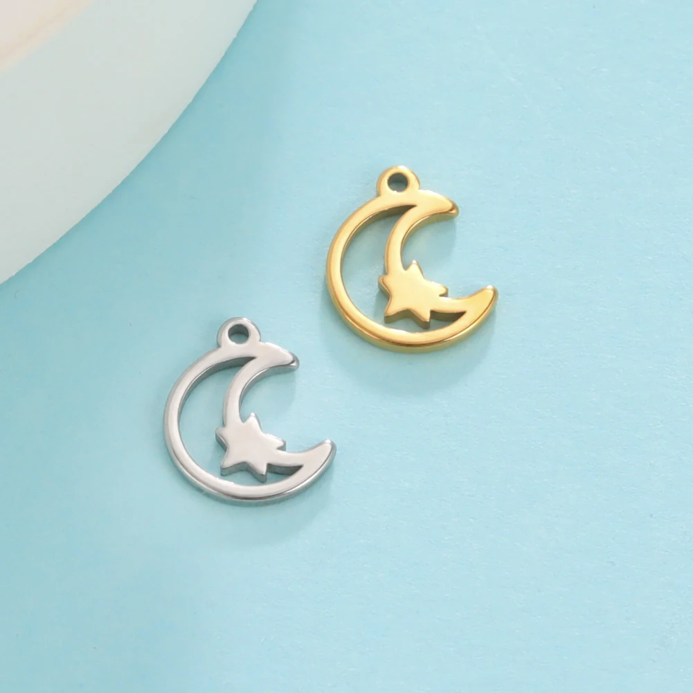 EUEAVAN 5pcs Stainless Steel Moon Tiny Charms for Jewelry Making Necklace Bracelets Earrings DIY Pendant Accessories Wholesale