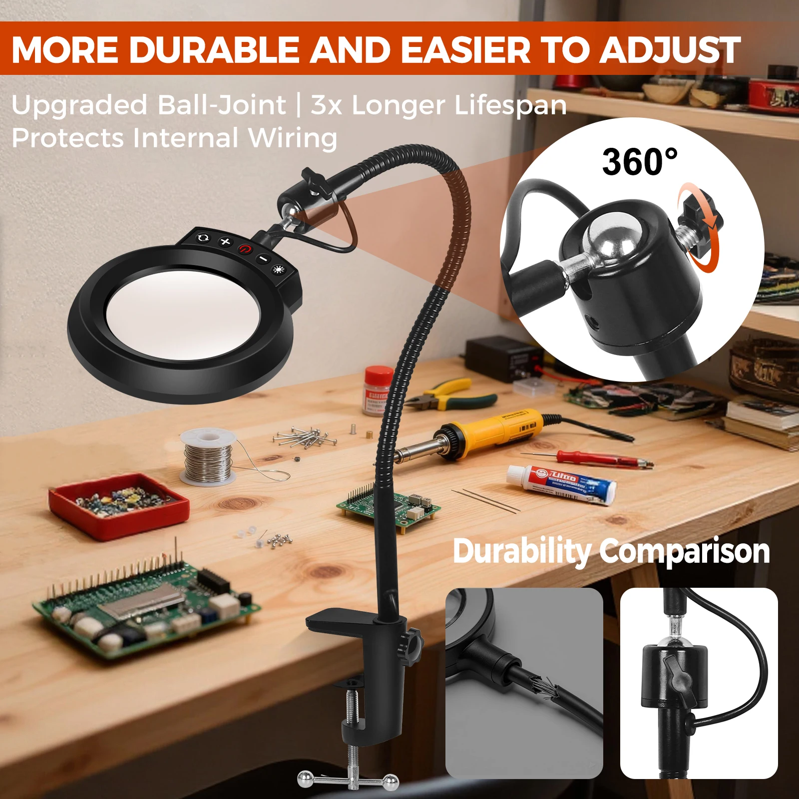 5X Illuminated Magnifier LED Desk Lamp Gooseneck Arm Table Clamp Magnifying Glass for Soldering Iron Repair/Table Lamp