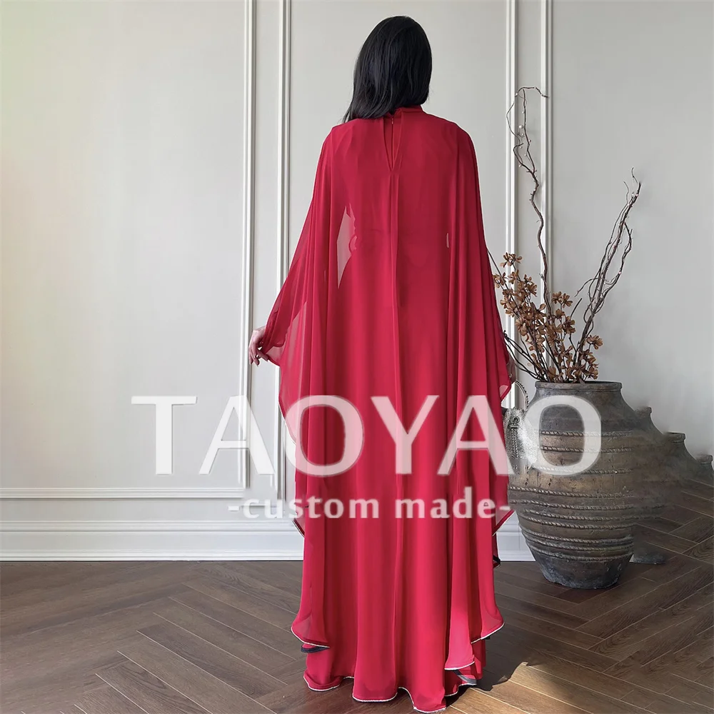 Customized A Line Evening Dresses High Neck Cape Sleeves Classic Wedding Dress Red Party Dresses Prom Dress Vestidos De Fiesta