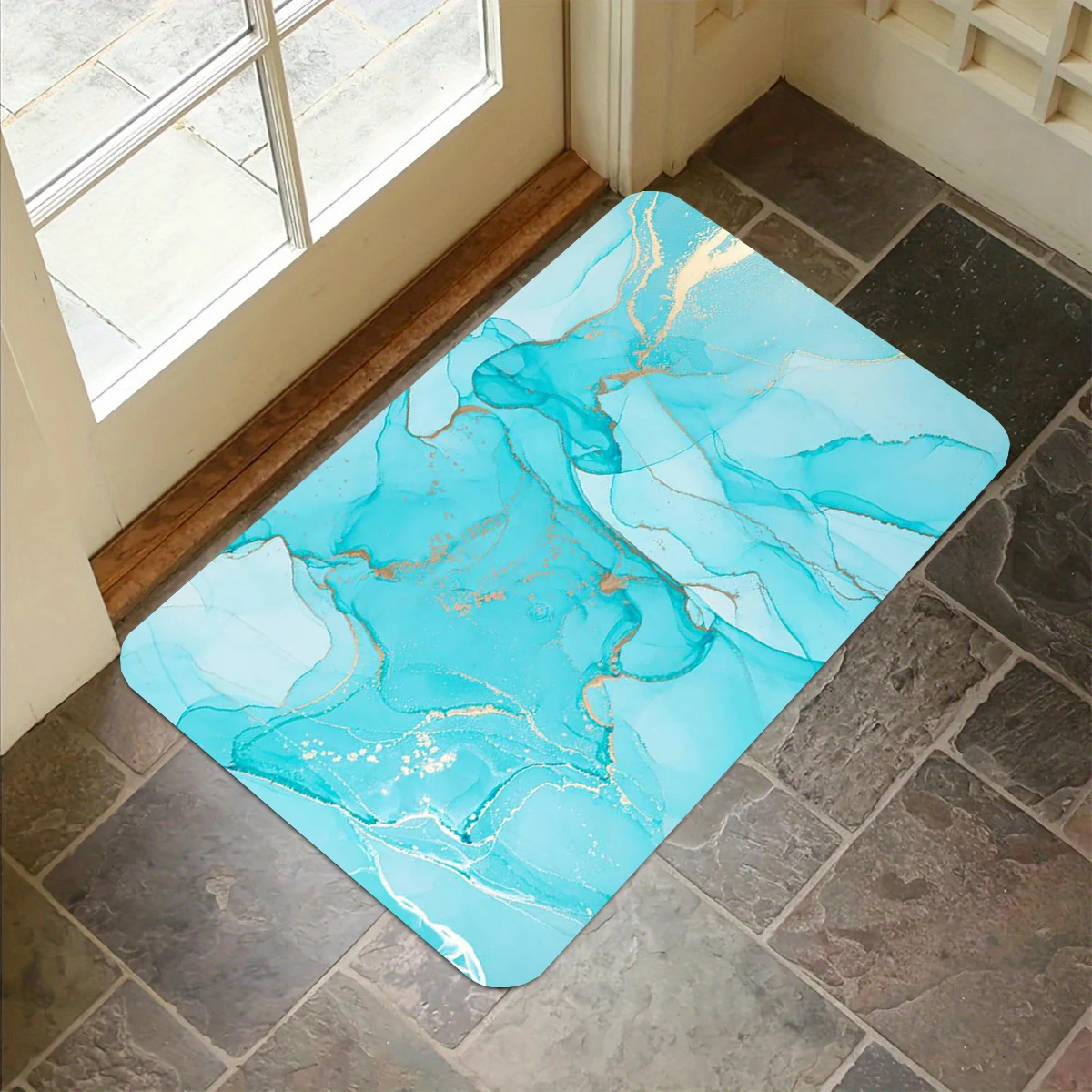 

Turquoise Marble Design Carpet Flannel Anti-slip Bathroom accessories for Living Room Doormat Entrance Foot mat Home Decorations