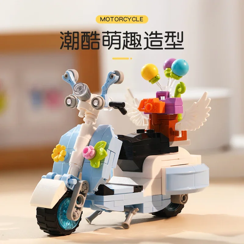 Motorcycle model sheep spell small particles compatible Lego assembly building block 2 wheeler boy DIY educational toy