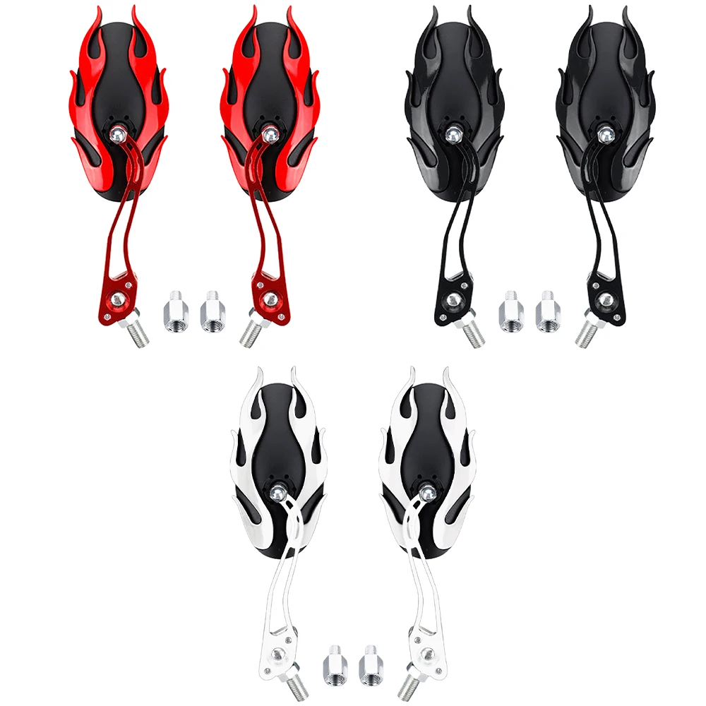 1 Pair Universial 8mm 10mm Motorcycle Mirror Scooter E-Bike Rearview Mirrors Flame Pattern Back Side Mirror