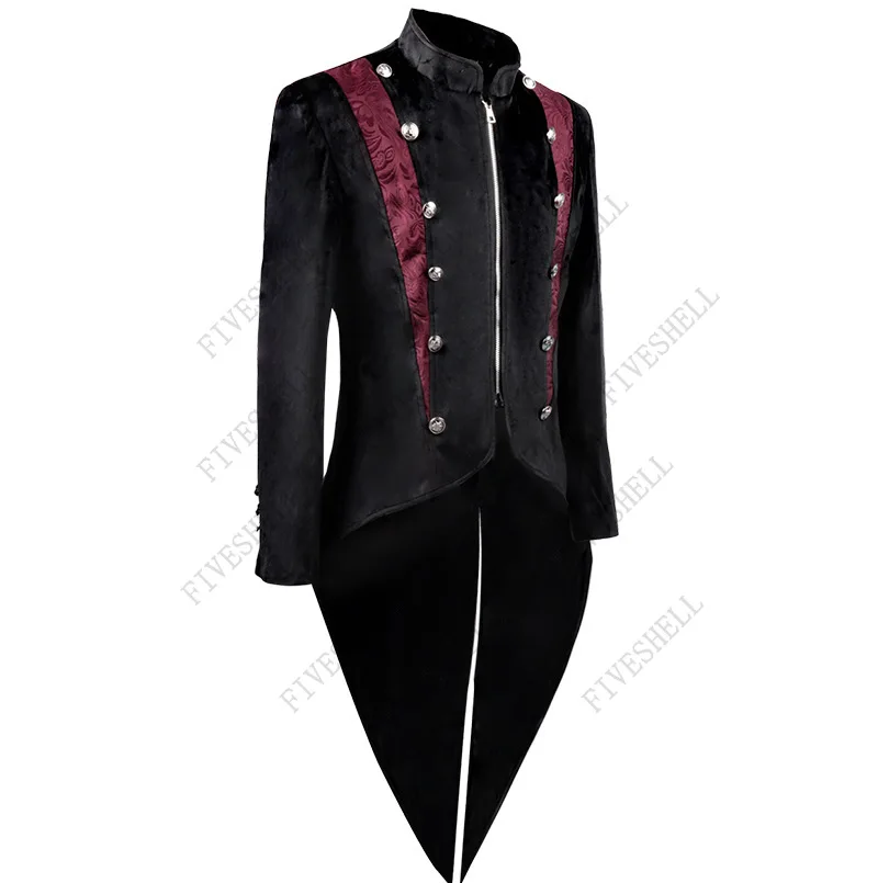 Homens medieval steampunk cosplay trajes vintage veludo gola tailcoat jaquetas vitoriano larp viking halloween jacket