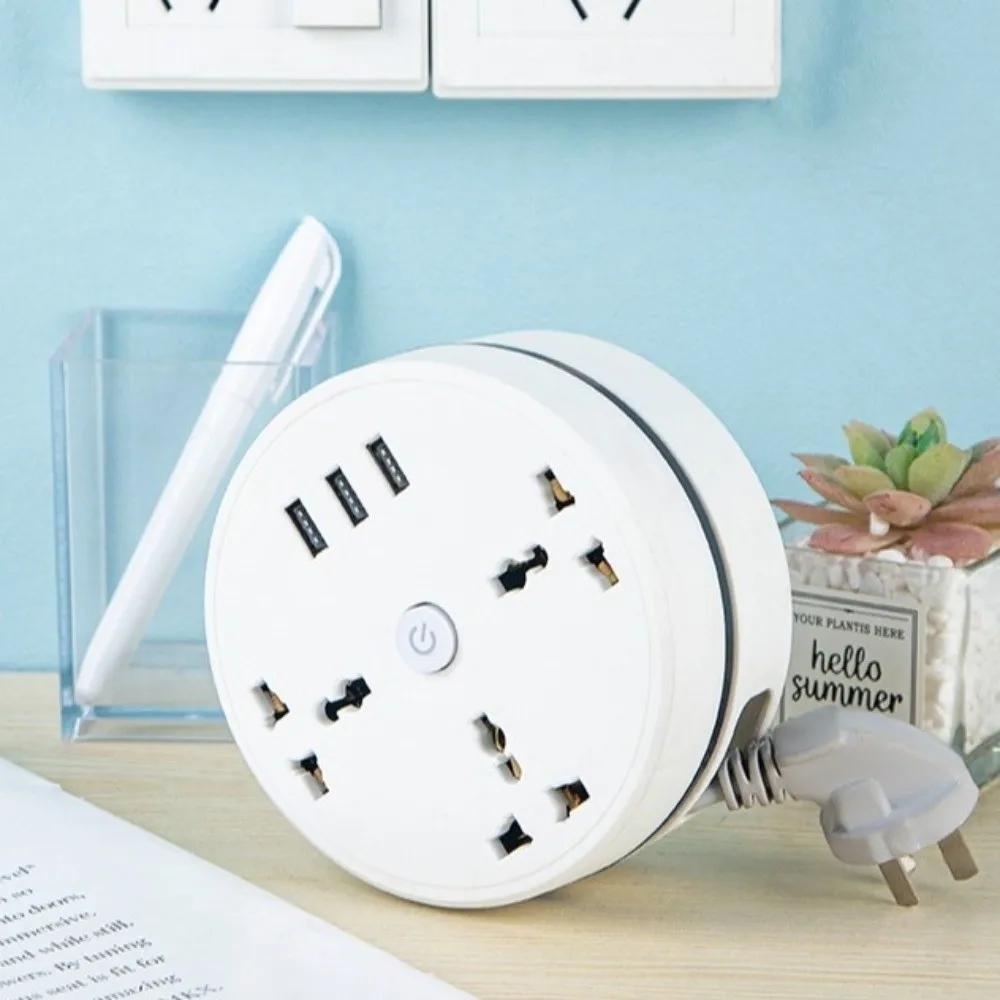 Round Design Universal Power Strip 3 USB Ports Included Data Cables Portable Extension Socket UK Plug Standard Multi-Port