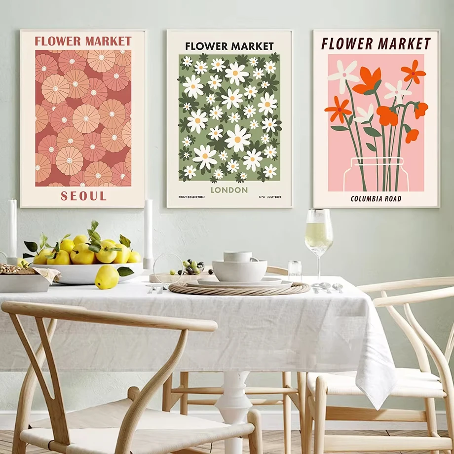 Abstract Colorful Flower Market Daisy Wall Painting Poster Prints Nordic Oil Painting Abstract Mural Home Decoration Pictures