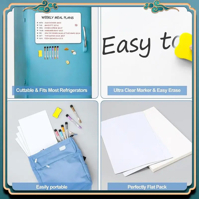 (New)-4 PCS Fridge, Wall Magnet Small Whiteboard Stain Resistant Technology, 12 X 8 Inches