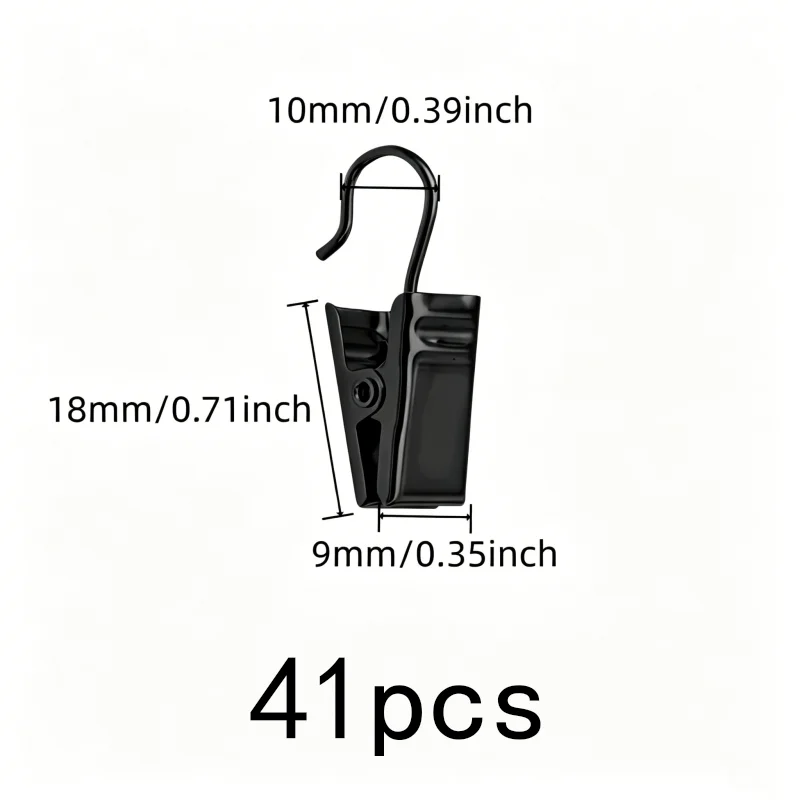 Silver Open-End Design Open Curtain Hooks, 41 pcs, Small Item Hanging, Easy Slide On Rod for Living Room Curtains