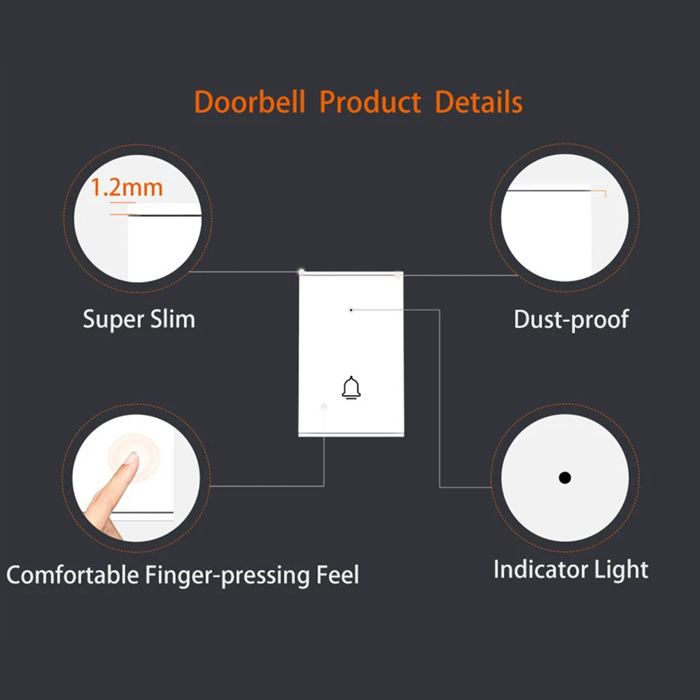 433MHz Wireless Smart Doorbell Welcome Intelligent Door Bell Button with Battery and SOS Button for Home Security Alarm System