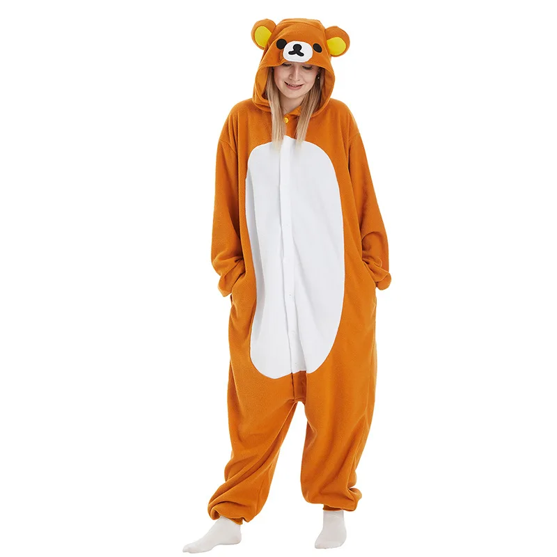 Polar Fleece Animal Kigurumi Rilakkuma Bear Adults Onesies Pajamas Women Jumpsuit  Men\'s Sleepwear for Halloween Carnival Party