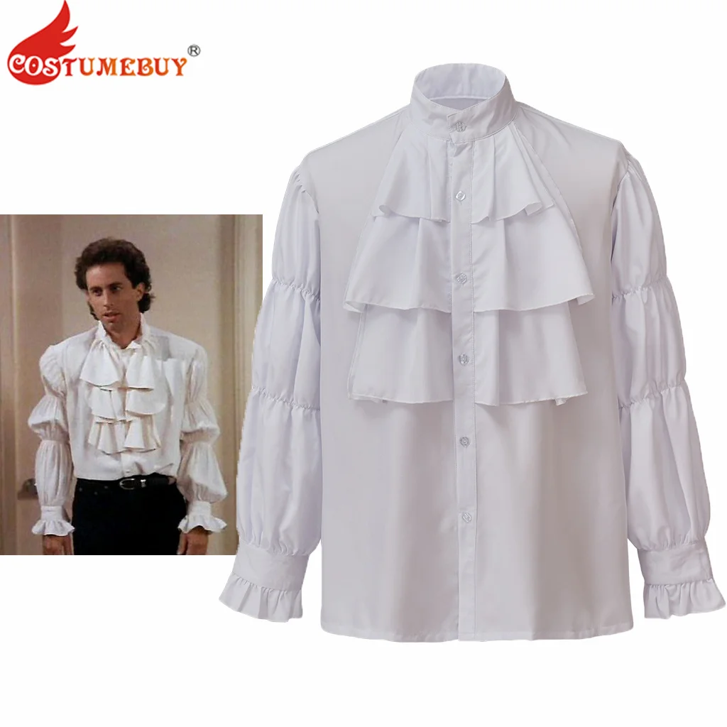 Adult Men White Pirate Shirt Buccaneer Costume Seinfeld Puffy Shirt Jerry Seinfeld Cosplay Costume Ruffled Casual Shirt Top