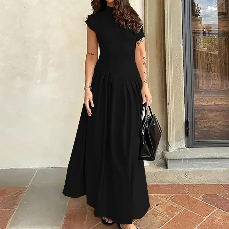 

2025 New Women's Fashion High-Waist Elegant Long Dress Solid Color Spring Midi Dress