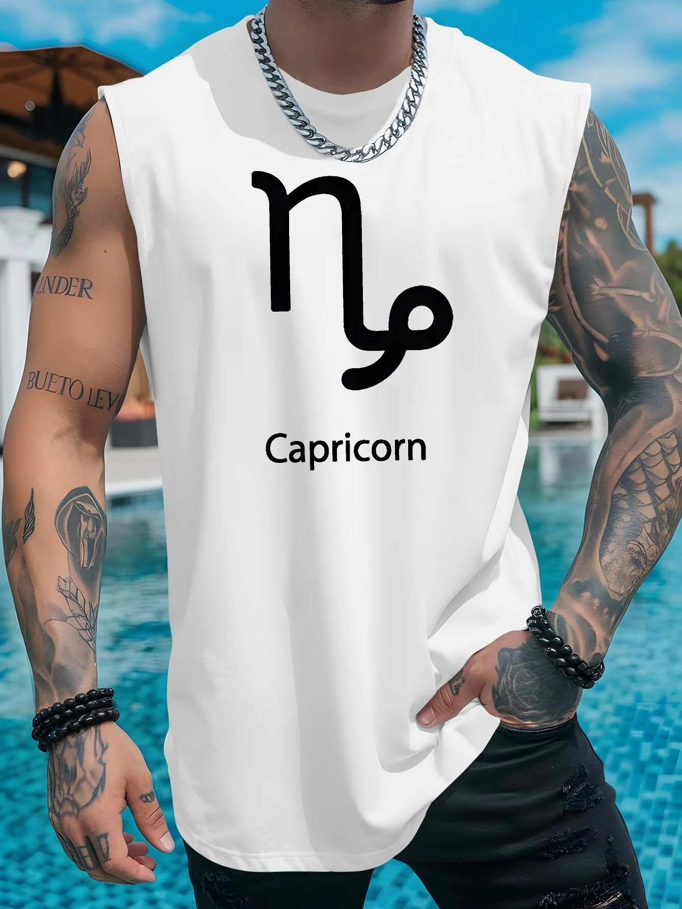 

Male Capricorn Constellation T-shirt - Breathable, quick-drying sleeveless shirt with Capricorn Greek letter print