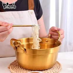 Korean Ramen Noodle Pot Stainless Steel Kitchen Food Storage Pot Handheld Seafood Soup Pot with Double Handle Serving Pot