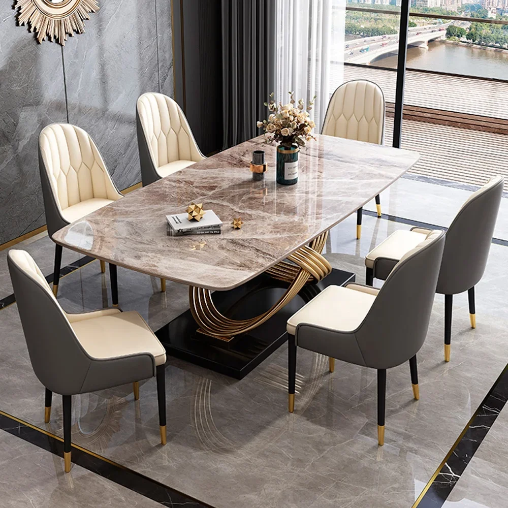 Living room furniture metal gold stainless steel modern rectangular dining table luxury dining table set dining tables