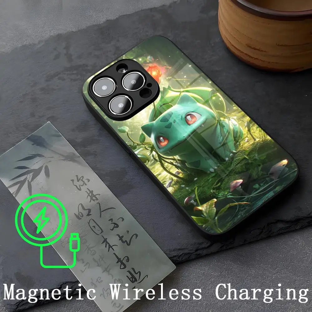 Pokémon Bulbasaur Phone Case Strong Magnetism Glass For iPhone 14ProMax 15 13 12 15 11 Pro XS Max Plus Mini Coque