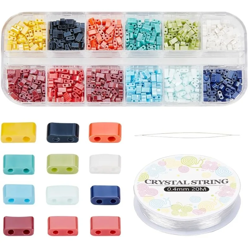 

720 шт. Набор для изготовления браслетов с бусинами Tila, включая 11 цветов, прямоугольные стеклянные бусины с 2 отверстиями, иглы для бисера с большим ушком, эластичные
