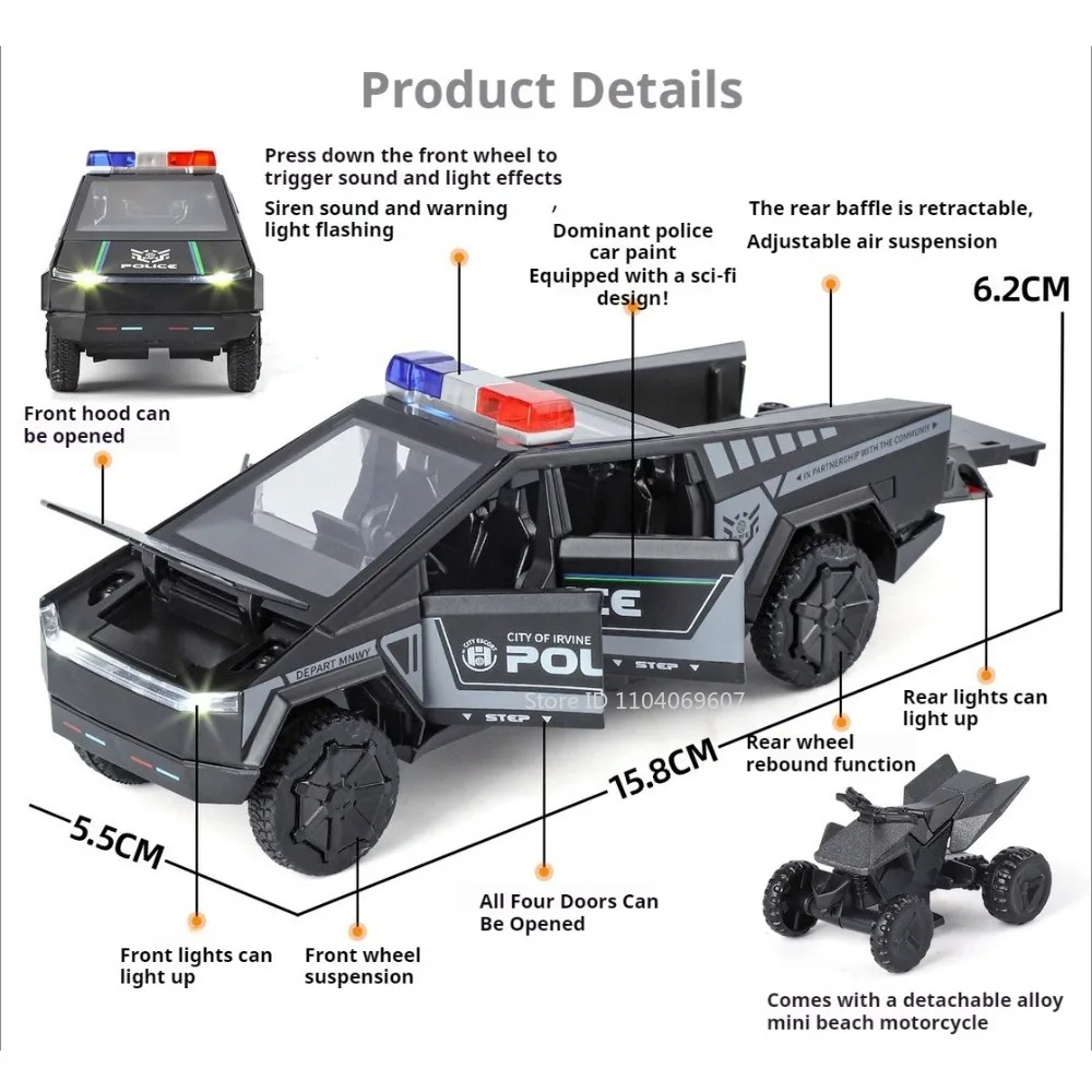 1:32 Pickup Hellcat Politieauto Speelgoedmodellen Legering Diecast Deuren Geopend Trek Schokabsorptie Geluid Licht Kid Interactief Speelgoed