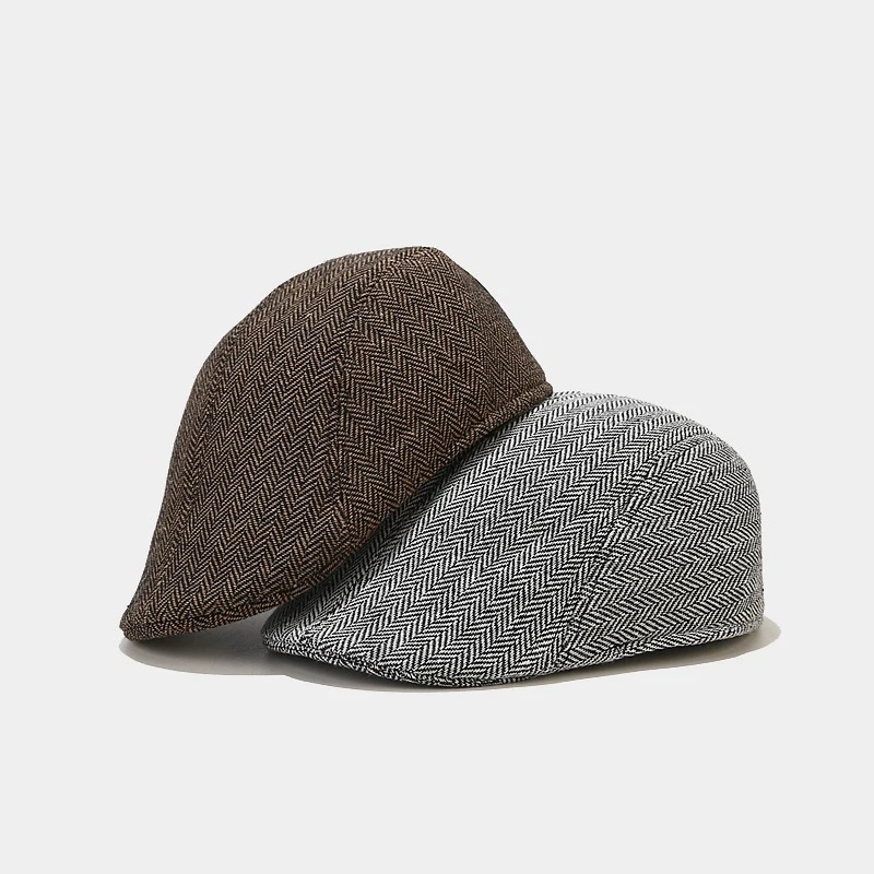 Vintage Herringbone Tweed Forward Cap Unisex Casual Wool Blend Ivy Hat Peaked Cap For Men Women
